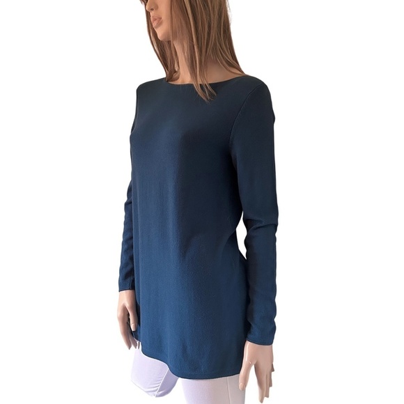 J. Jill Top Sweater Tunic Pullover Viscose Rayon Cotton Long Sleeve Prusian Blue - Picture 3 of 9